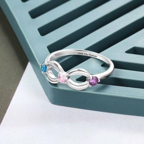 Personalized 925 Sterling Silver Promise Rings for Women – Double Heart Shape Birthstones – Engraved Names – Free Gift Box