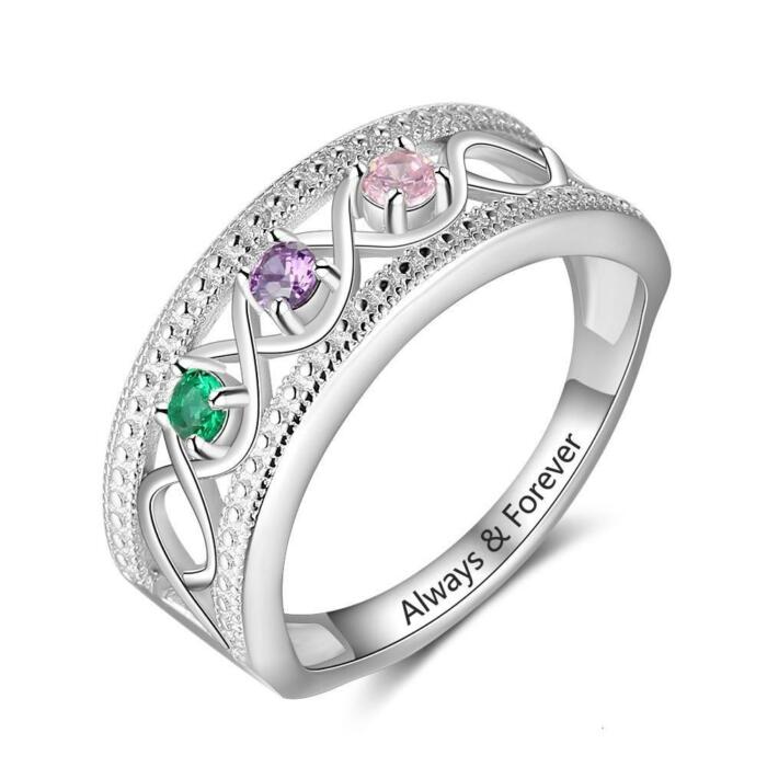 Personalized 925 Sterling Silver Rings - Engraving 3 Birthstone and Inner Engravings - On-Trend Fashion Ring - Gift Jewelry for Friends & Family - Perfect Jewelry Collection For Women Of all Ages