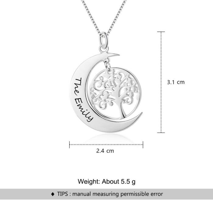Personalized Tree of Life Moon Pendant - One Name Engraving Pendant