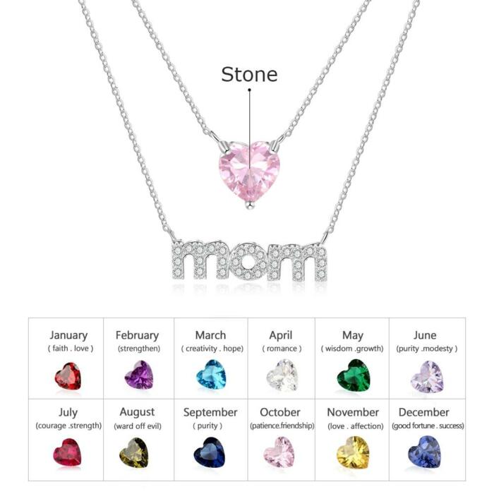 Personalized Women's Layered Necklace with Customize Cubic Zirconia Heart Birthstone Pendant