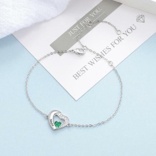 Sterling Silver Heart Name Engraved Bracelet- Customized Name Engraved bracelet for Women- Stylish Personalized Jewelry for Women- Fashionable Accessory for Women- Birthstone Engraved Customized Jewelry