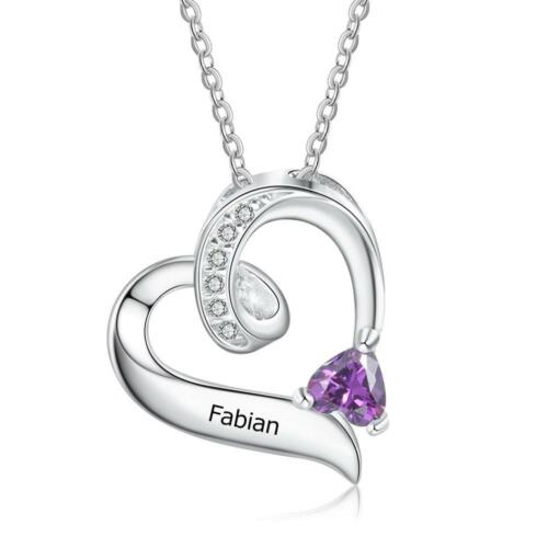 Sterling Silver Heart Pendant Necklace - Birthstone Engraved