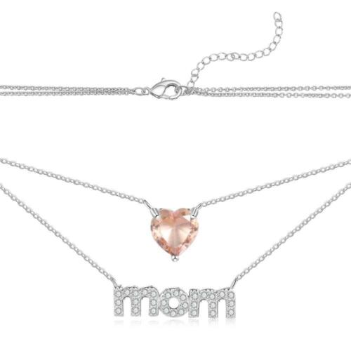 Personalized Women's Layered Necklace with Customize Cubic Zirconia Heart Birthstone Pendant