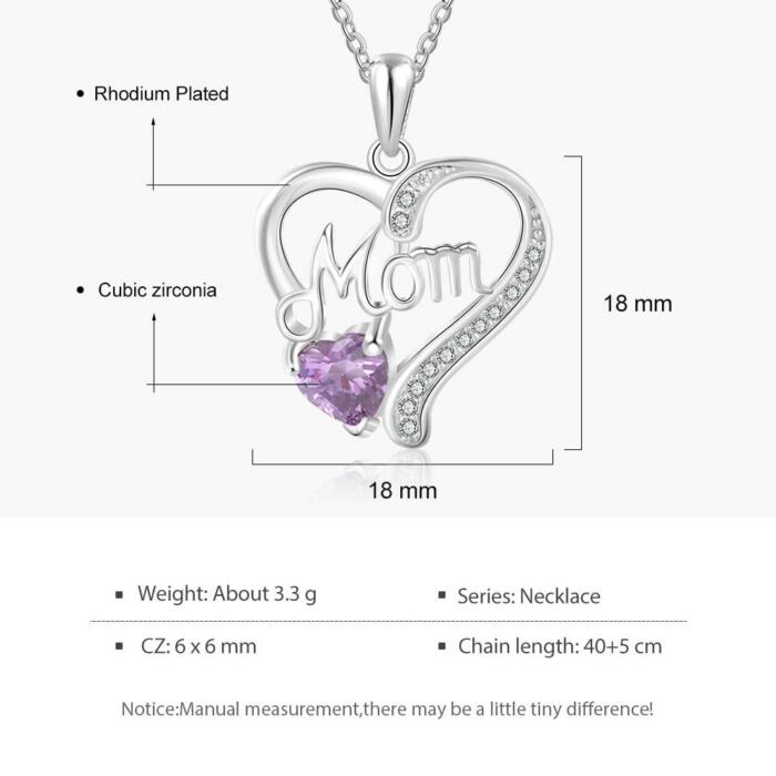 Stylish Heart and Stone Pendant for Women, Personalized Birthstone with Mom written Pendant Necklace