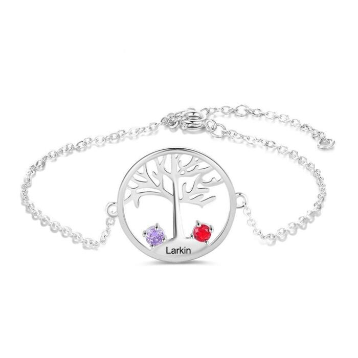 Tree of Life Bracelet, Customized Birthstone Bracelets- 1-Name Engraving Bracelet- Personalized 2-Birthstone Engraving Bracelet- Trendy Fashionable Bracelet- Fashionable Accessory for Women