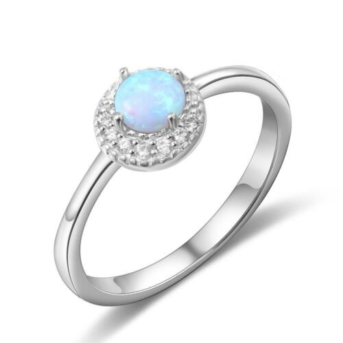 Unisex Sterling Silver Round Blue Opal Ring