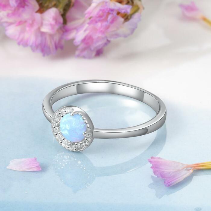 Unisex Plain Opal Rings - 925 Sterling Silver Round Blue Opal Ring - Trendy Wedding Bands Women - Suitable for Friends & Family