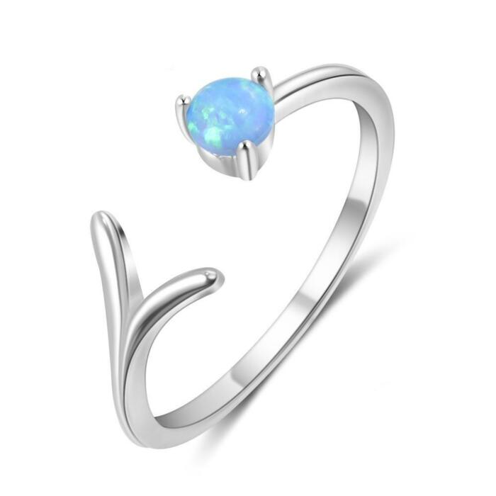 Sterling Silver Minimalist Cuff Ring - Adjustable Opal Sterling Silver Rings