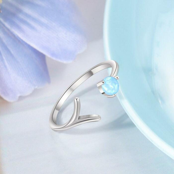 Sterling Silver Minimalist Cuff Ring - Adjustable Opal Sterling Silver Rings
