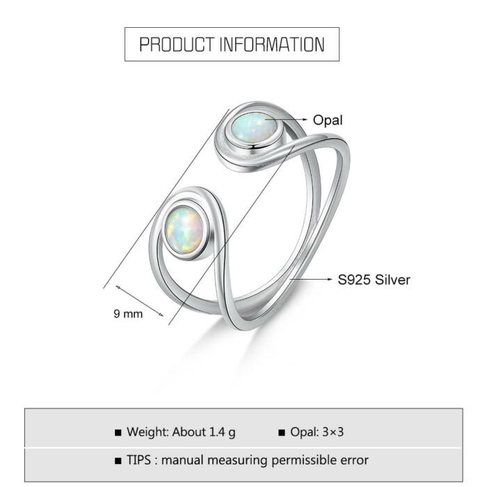 925 Sterling Silver Ring - Adjustable Cuff Engagement Rings - Fashion Jewelry Gift for Women - White Opal Wedding Ring - Perfect Choice For Women Of All Ages