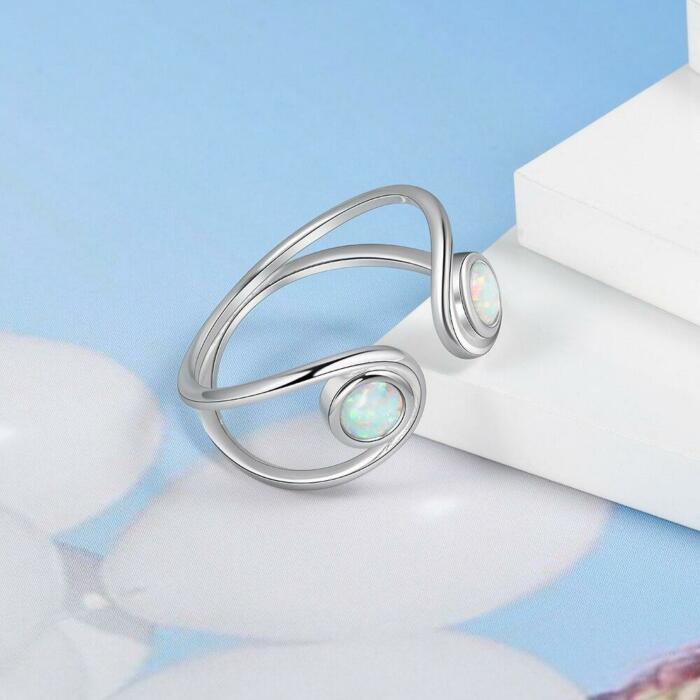Sterling Silver Ring - Adjustable Cuff Engagement Rings - White Opal Wedding Ring
