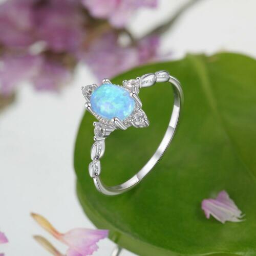 925 Sterling Silver Round Blue Opal Romantic Pendants Necklaces for Women, Trendy Jewelry Gift