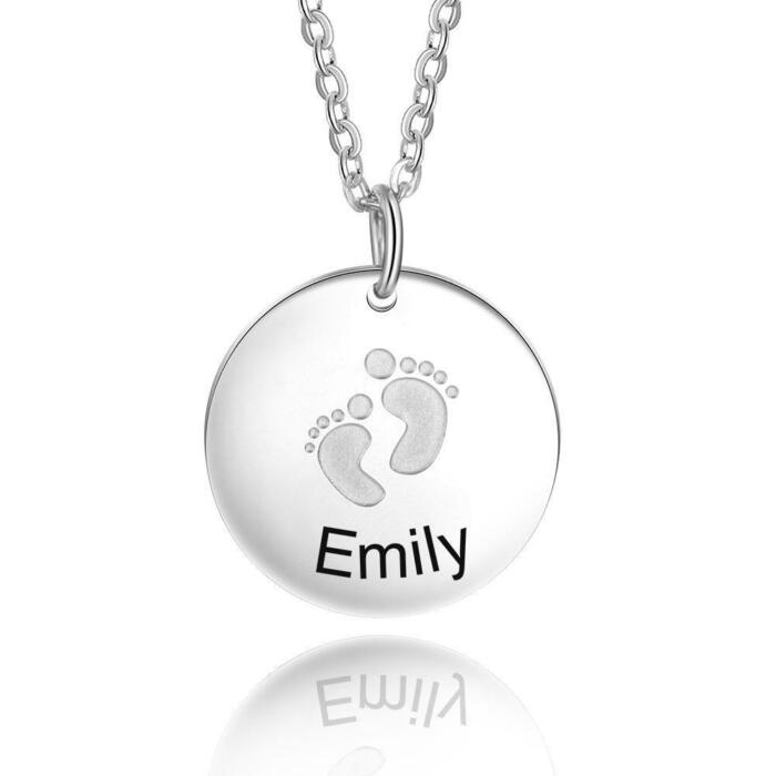 Cute Metal Round Pendant Necklace, Cute Baby Footprint Engraving Pendant, Pendants for New Mothers