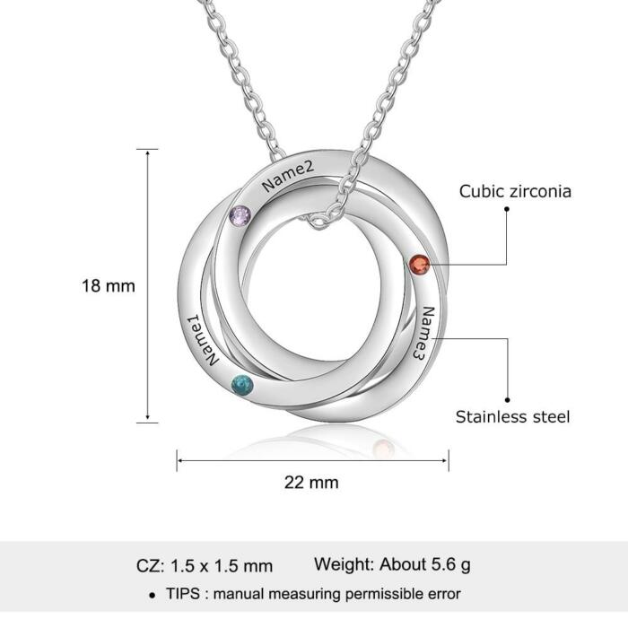 Personalized Jewelry - Birthstone Intertwined Circle Pendant - Customized Name Engraved Jewelry
