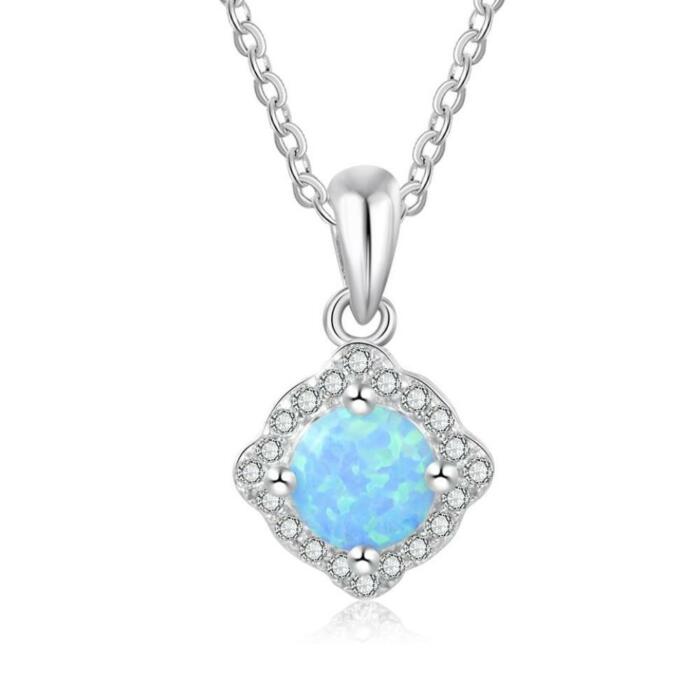 Blue Opal and Stone Studded Sterling Silver Necklace