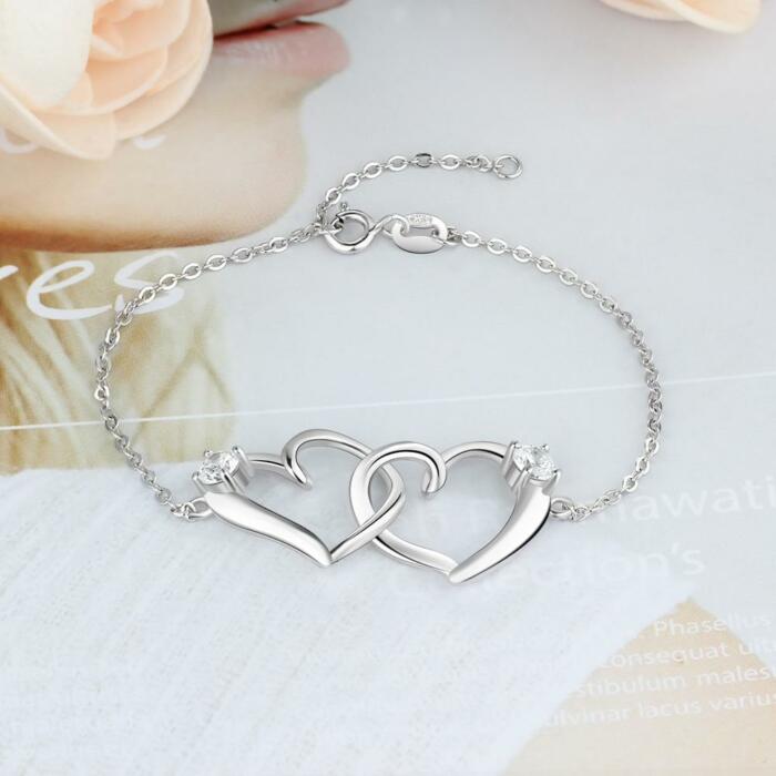 Intertwined Heart Bracelet with Cubic Zirconia Adjustable Chain