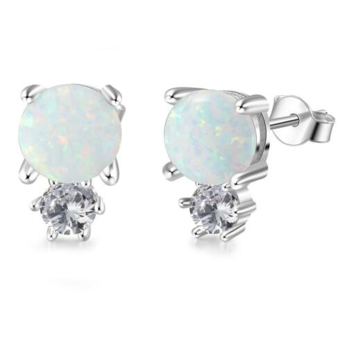 Sterling Silver White Opal Stud Earrings