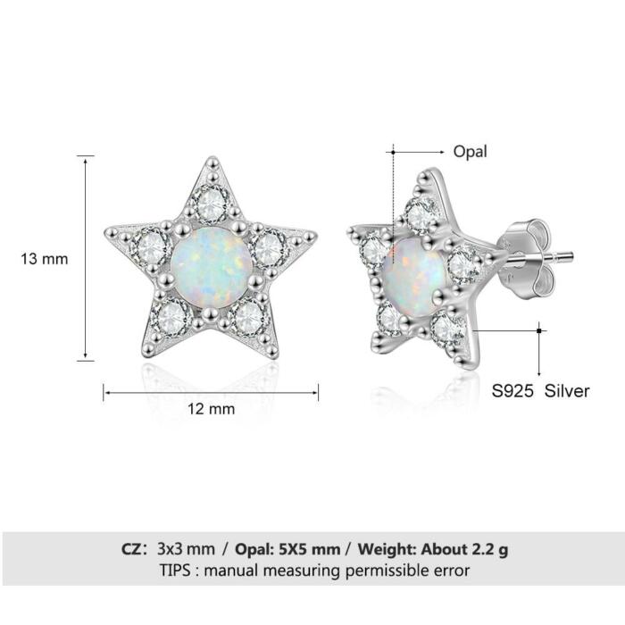 Sterling Silver White Opal Star Stud Earrings - Cubic Zirconia Stud Earrings