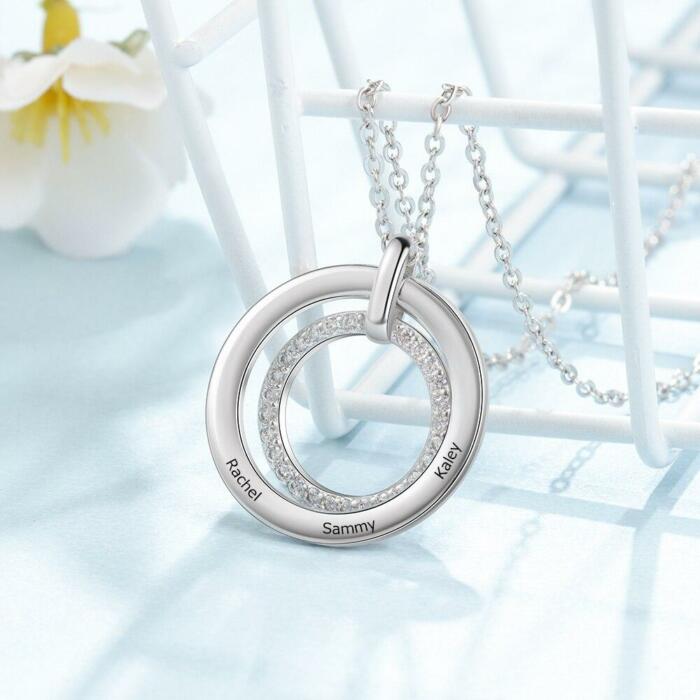 Beautiful Zirconia Inlaid Necklace for Women, Classic Round Pendant Style Necklace, 3-Name Engraving Pendant for Women
