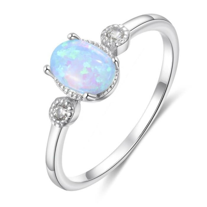 Classic Oval Blue Opal Ring - Sterling Silver Ring - Unisex Ring