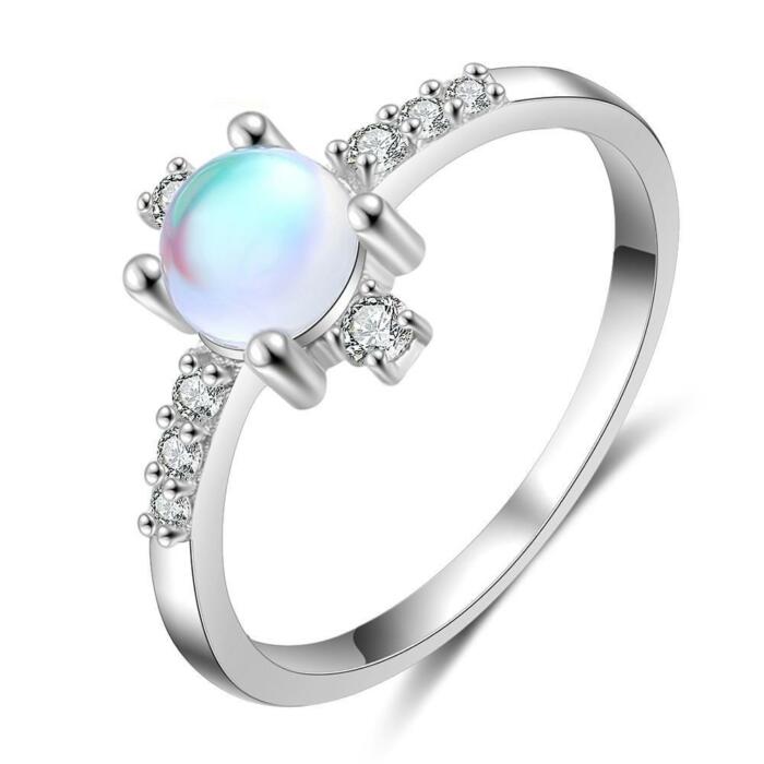 925 Sterling Silver Classy Wedding Ring - Simple Rainbow Moonstone For Women - Women Fashion Engagement Ring - Jewelry Collection Gift for Couples, BFF, & Siblings