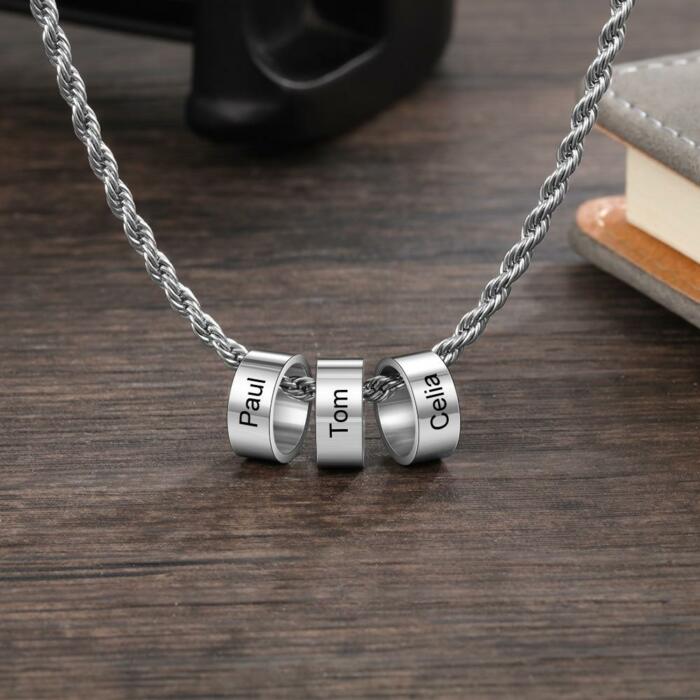 Personalized Twisted Chain for Men - 2 to 5 Custom Name Engraving Beads Chain