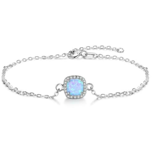 Sterling Silver Elegant Bracelet for Women- Elegant Square Blue Opal Bracelet for Women- Zirconia Bracelet for Women- Fashionable Accessory for Women- Stylish Accessory- Fashionable Jewelry for Everyday Wear