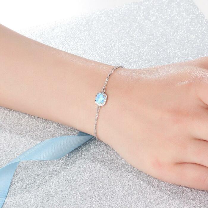 Sterling Silver Elegant Bracelet for Women- Elegant Square Blue Opal Bracelet for Women- Zirconia Bracelet for Women- Fashionable Accessory for Women- Stylish Accessory- Fashionable Jewelry for Everyday Wear