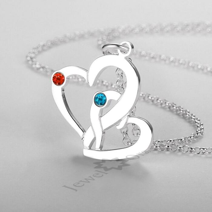 Romantic Name Engrave 925 Sterling Silver Double Heart Necklace Pendant Personalized Birthstone DIY Necklace