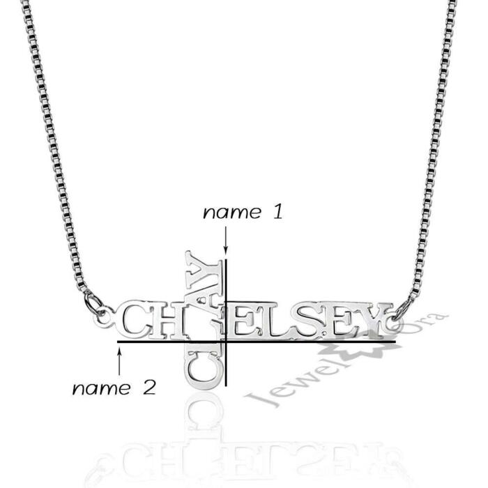 Personalized 925 Sterling Silver Necklace, 2 Name Engraved Cross Pendant, Jewelry Gift for Women
