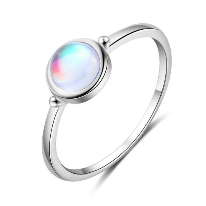 Unisex 925 Sterling Silver Ring - Simple Rainbow Moonstone Band For Women - Women Fashion Ring Band - Jewelry Collection Gift for Couples, BFF, & Siblings