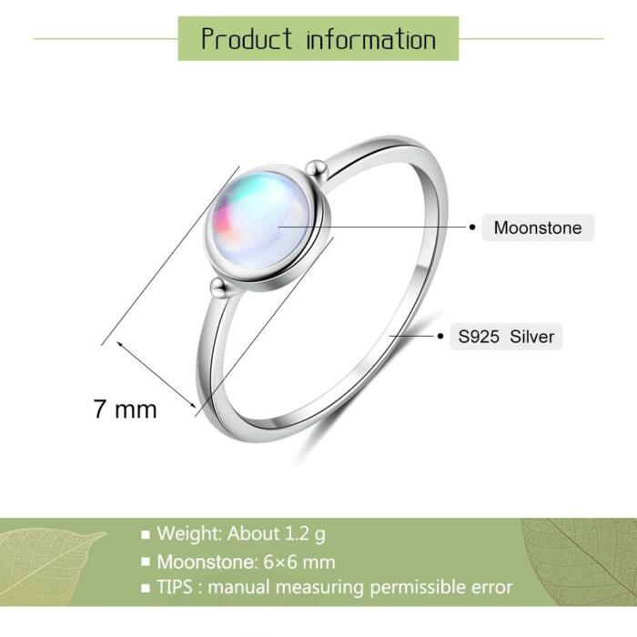 Unisex 925 Sterling Silver Ring - Simple Rainbow Moonstone Band For Women - Women Fashion Ring Band - Jewelry Collection Gift for Couples, BFF, & Siblings
