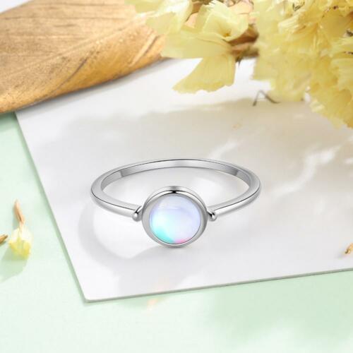925 Sterling Silver Ring with Round Opal Stone, 3 Color Options, Jewelry Gift for Women