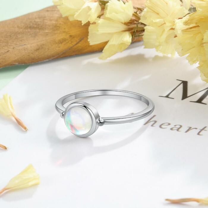 Unisex Sterling Silver Ring - Simple Rainbow Moonstone Band