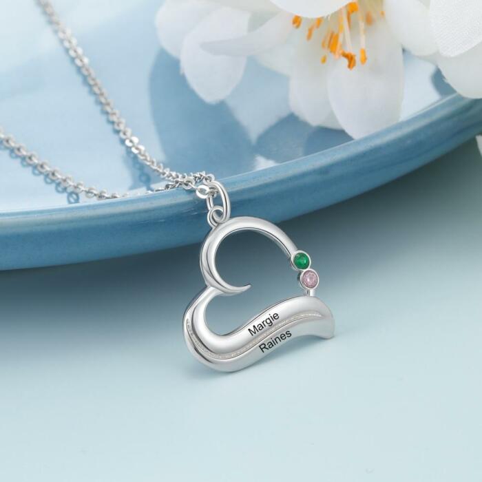 Birthstone Engraved Necklace - 2 Names Engraved Pendant - Image 4