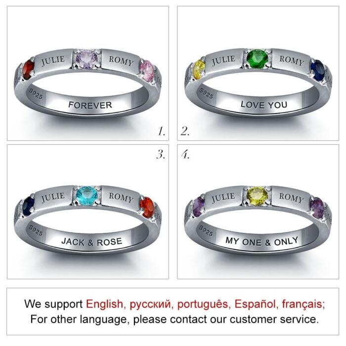 925 Sterling Silver Ring for Women- Personalized 4 Names and 3 Birthstones on the Ring for Best Friends