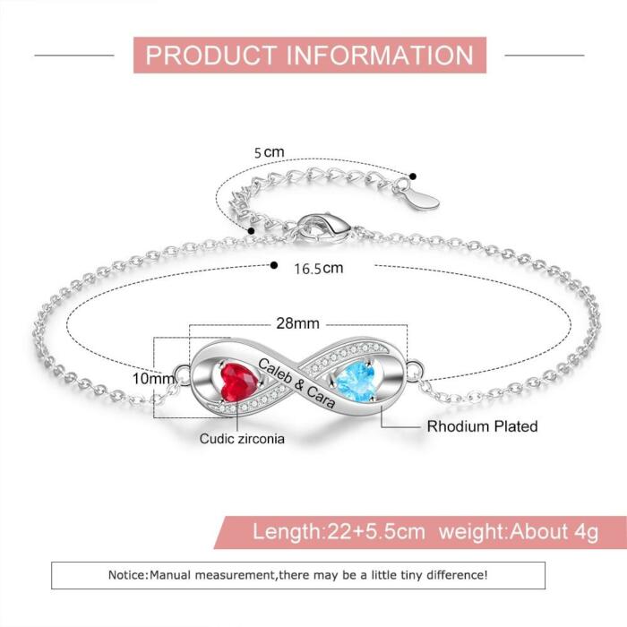Personalized Engraved Infinity Bracelet - Birthstone Chain Bracelet