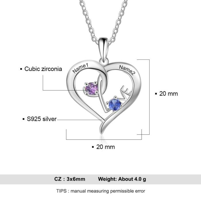 Sterling Silver Birthstone Engraved Jewelry - LOVE Necklace