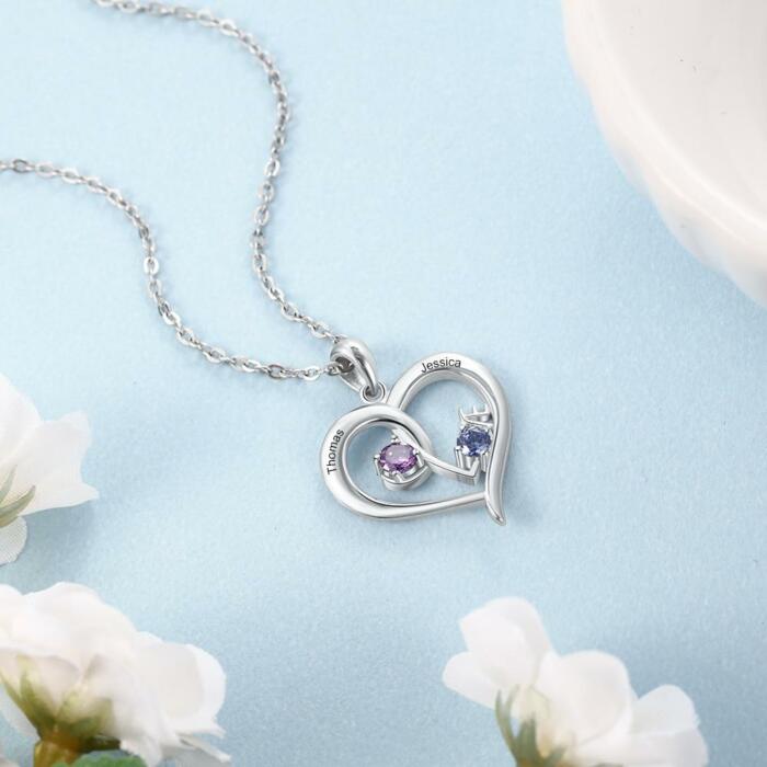 Sterling Silver Birthstone Engraved Jewelry - LOVE Necklace