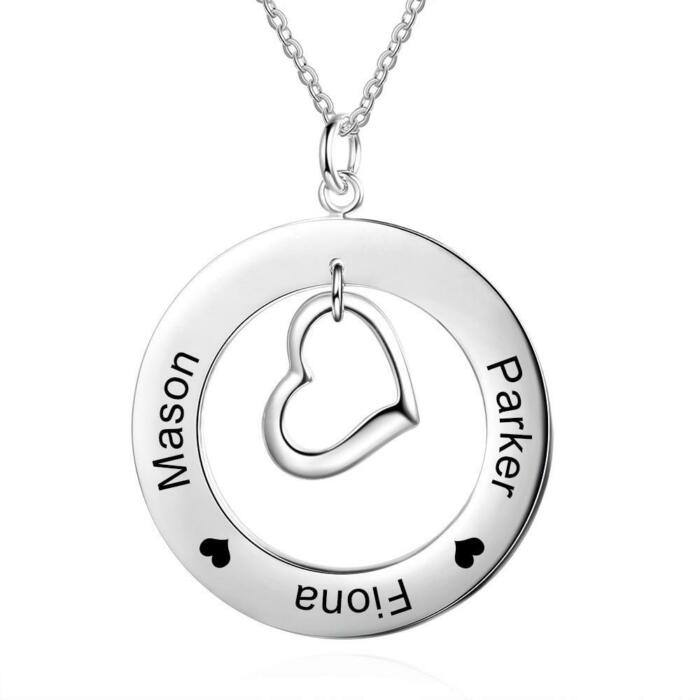 Personalized Pendant Necklace - Circle and Heart Pendant