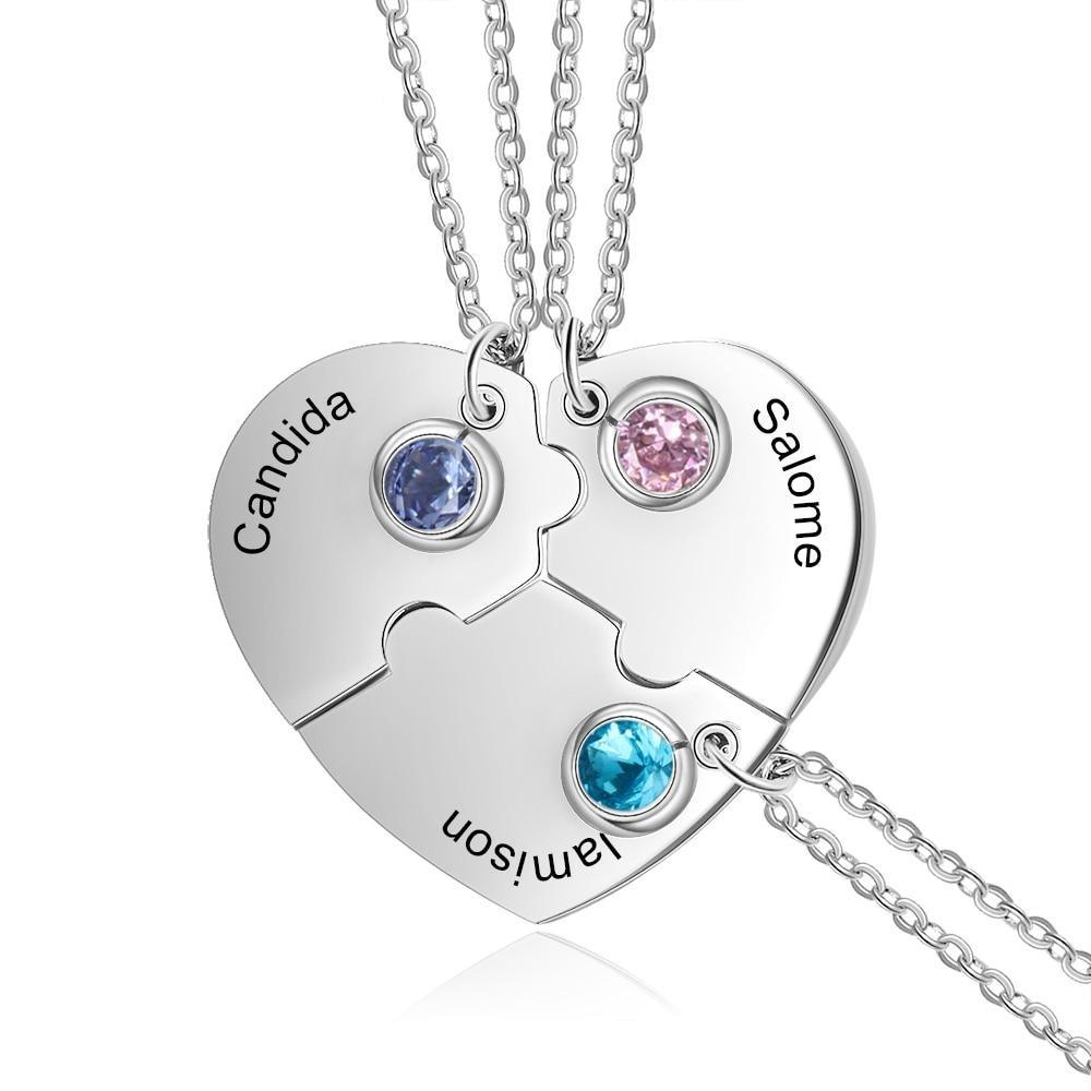 Personalized 3pcs/Set Heart Best Friend Necklace with Birthstone for 3 Friends