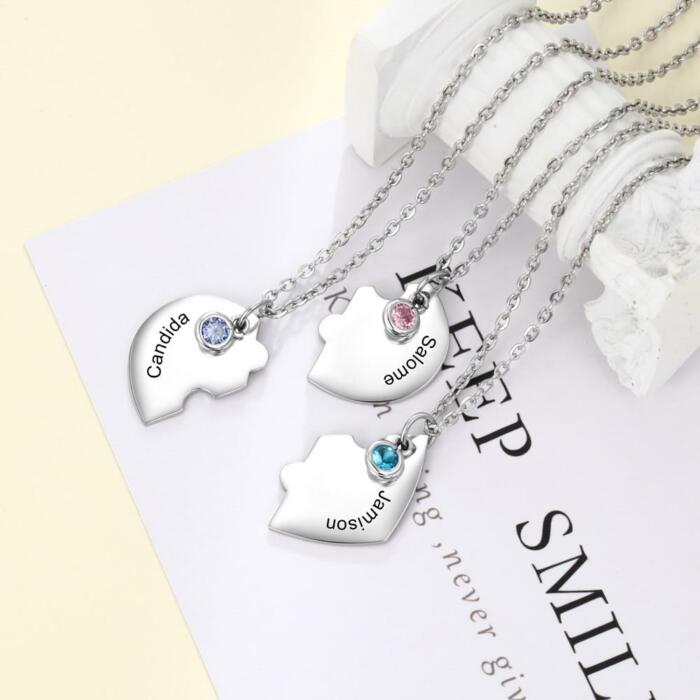 Personalized 3pcs/Set Heart Best Friend Necklaces with Birthstone BFF Necklaces for 3 Friends