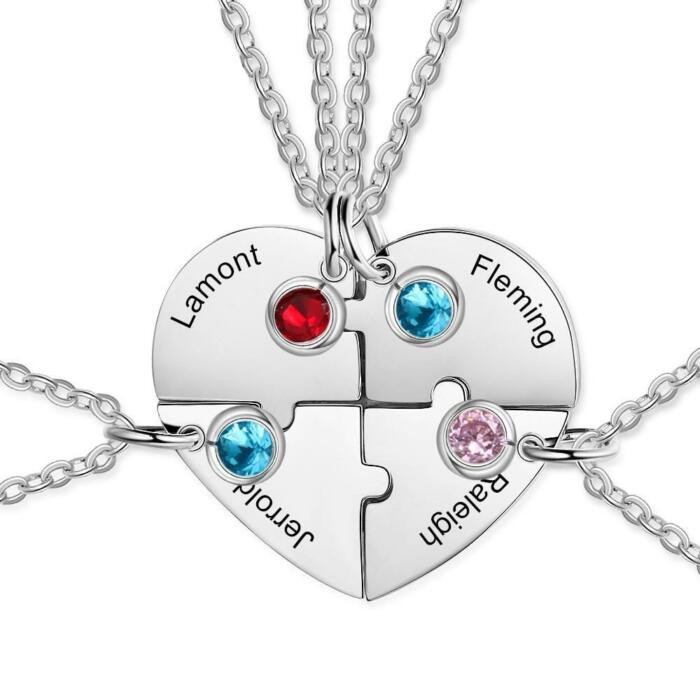 Heart Shape Friendship Necklace, Stainless Steel Personalized BFF Necklace for Women, Birthstone Engraved Necklace for Four Friends, Fashion Accessory for Women