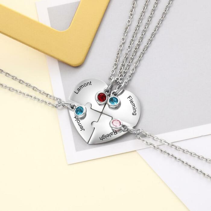 Heart Shape Friendship Necklace, Stainless Steel Personalized BFF Necklace for Women, Birthstone Engraved Necklace for Four Friends, Fashion Accessory for Women