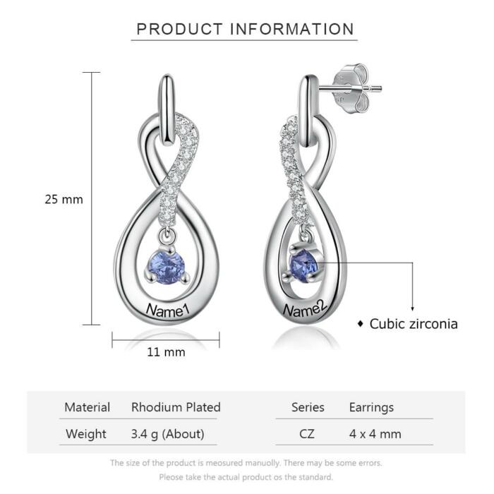 Silver Infinity Birthstone Earring - Name Engraved Earrings