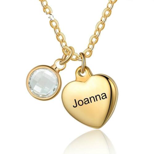 Personalized Heart Necklace for Women, Custom Birthstone and Name Engraving Gold Pendant for Girls