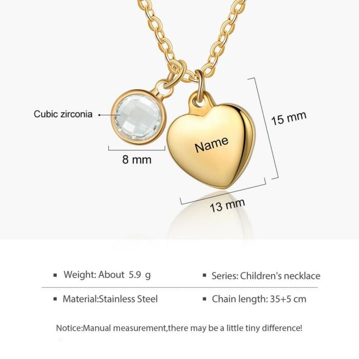 Personalized Heart Necklace - Custom Birthstone and Name Engraving Gold Pendant