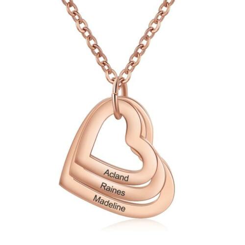 Stylish Heart Pendant Necklace for Women, Personalized 3 Name Engravings, Stainless Steel Jewellery for Women