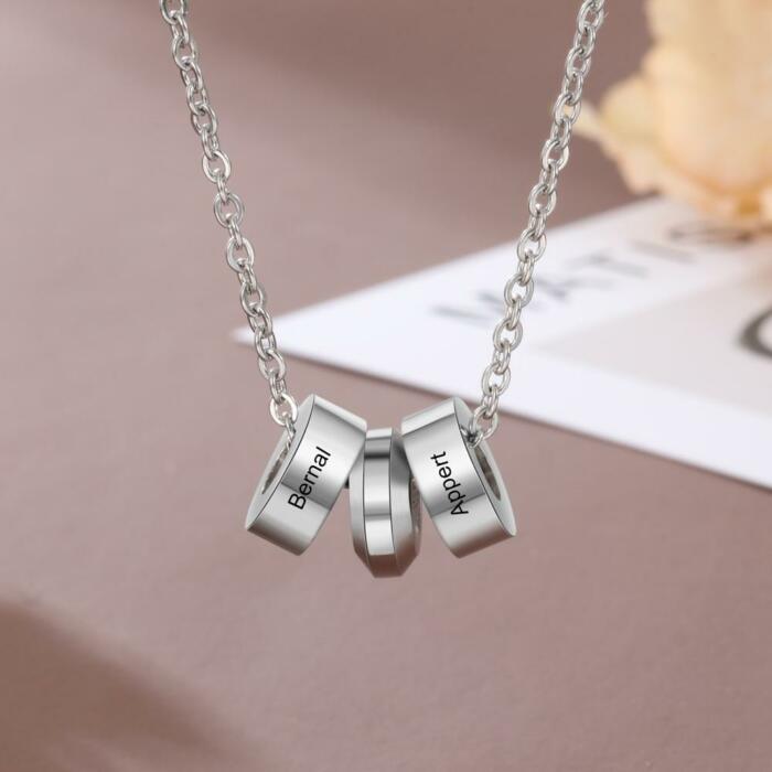 Personalized Stainless Steel Name Engraved Beads Pendant Necklace for Boyfriend / Father