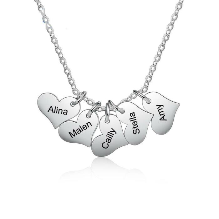 Personalized Jewelry- Necklace for Women, Customized Necklace for Women, Heart Charm Pendants, 5-Name Engraving Jewelry for Women- Modern Necklace for Women- Fashionable Jewelry for Women